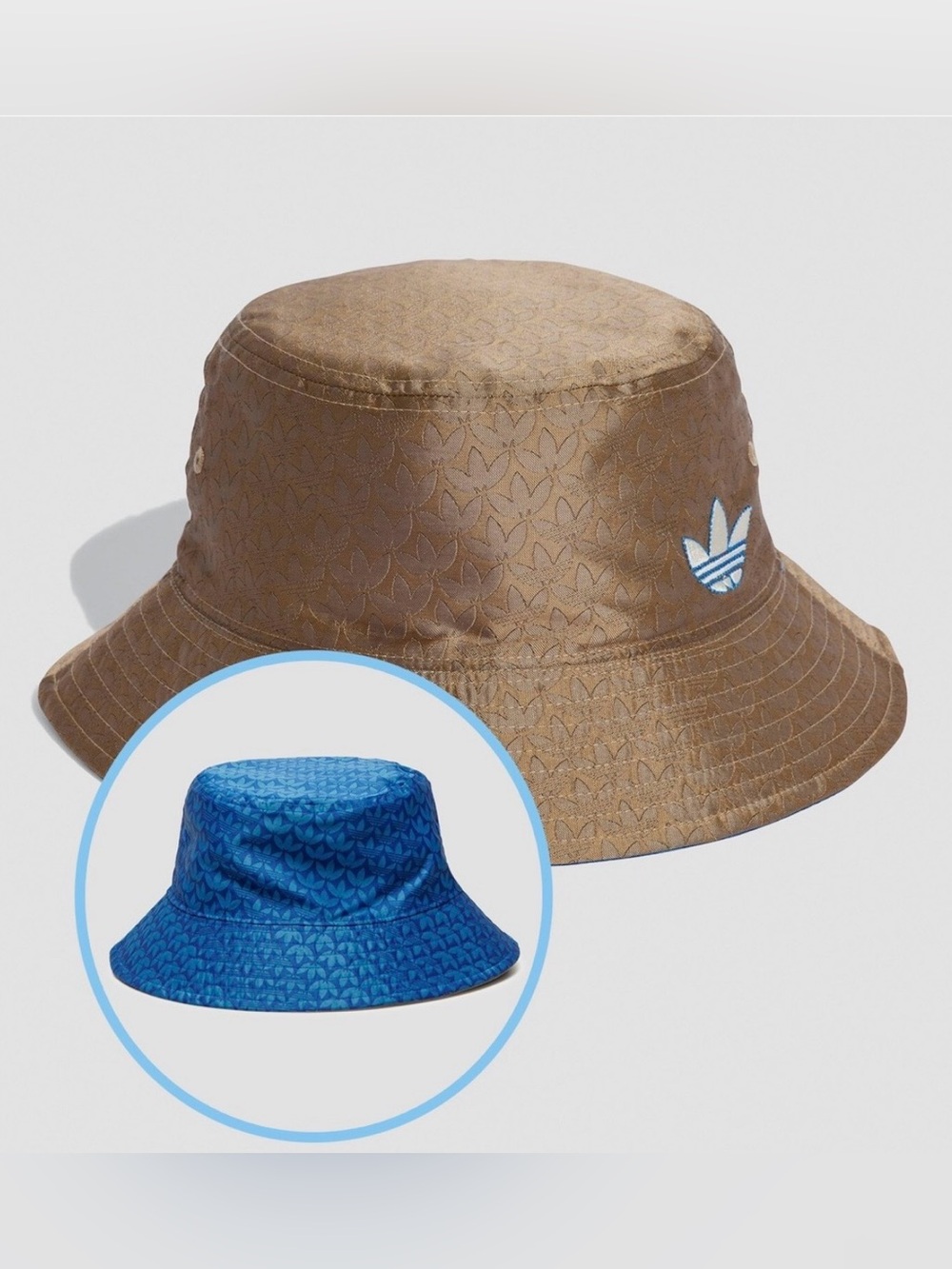 ADIDAS AdiColor 70s Reversible Monogram Bucket Hat Men Women HZ9674 Brown/Blue